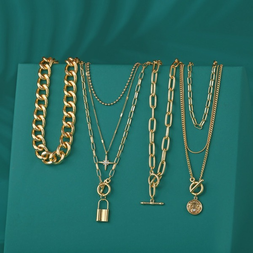 Wholesale thick chain electroplated alloy necklaces 4-piece set JDC-NE-F582 necklaces JoyasDeChina Wholesale Jewelry JoyasDeChina Joyas De China