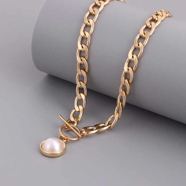 Wholesale thick chain OT buckle pearl pendant alloy necklaces JDC-NE-ZW037 necklaces JoyasDeChina Wholesale Jewelry JoyasDeChina Joyas De China