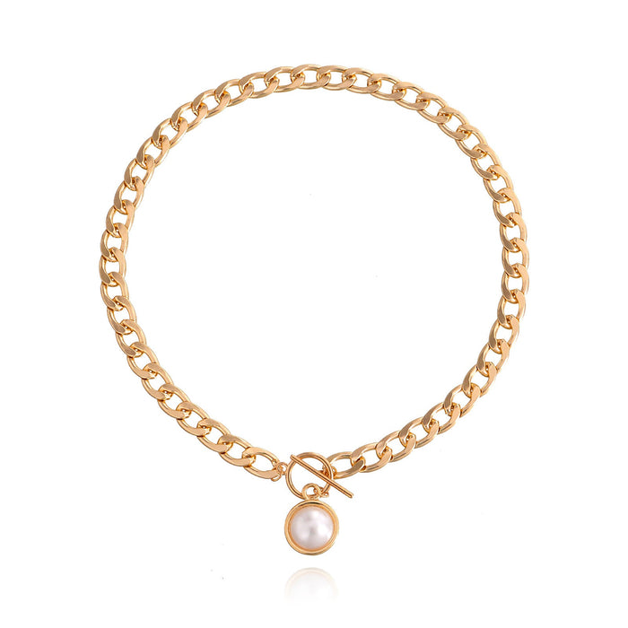 Wholesale thick chain OT buckle pearl pendant alloy necklaces JDC-NE-ZW037 necklaces JoyasDeChina gold Wholesale Jewelry JoyasDeChina Joyas De China