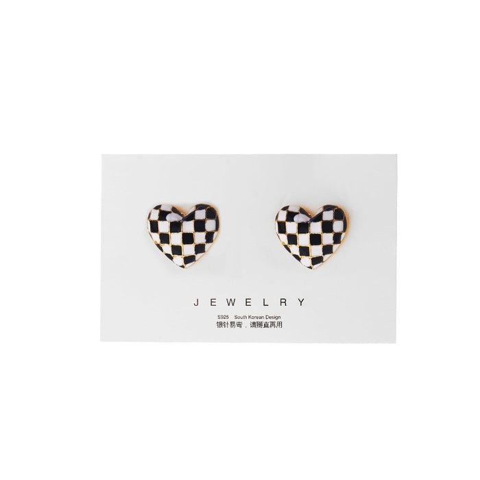 Wholesale three-dimensional peach checkerboard checkerboard alloy stud earrings JDC-ES-F002 Earrings 韩之尚 Wholesale Jewelry JoyasDeChina Joyas De China