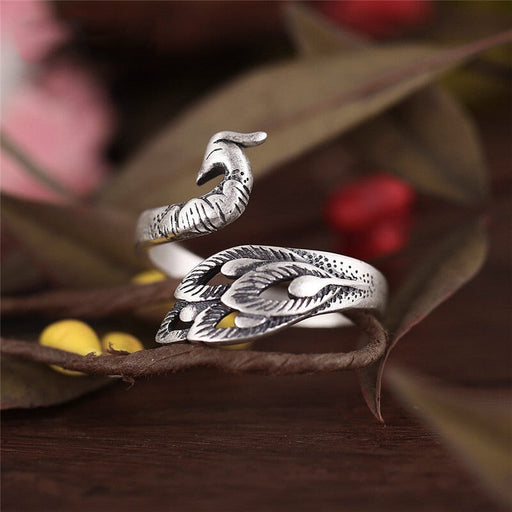 Wholesale three-dimensional peacock Thai silver opening ring JDC-RS-NS005 Rings 尼森 Wholesale Jewelry JoyasDeChina Joyas De China