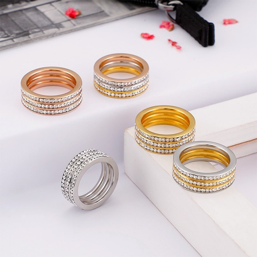 Wholesale three-row zircon stainless steel titanium steel rings JDC-RS-KL001 Rings JoyasDeChina Wholesale Jewelry JoyasDeChina Joyas De China