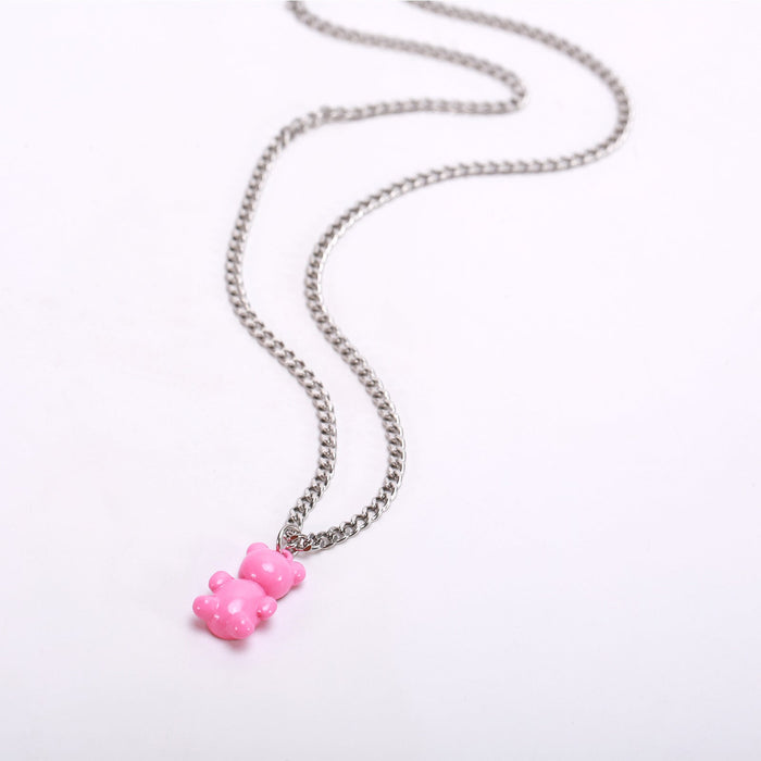 Wholesale Titanium Steel Alloy Bear Couple Necklace JDC-NE-ChenY001 Necklaces 晨远 pink Wholesale Jewelry JoyasDeChina Joyas De China