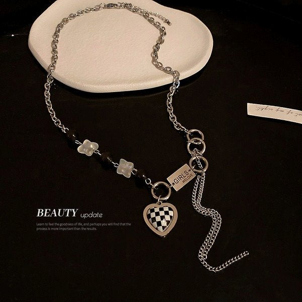 Wholesale Titanium Steel Black and White Checkered Necklaces JDC-NE-BY068 Necklaces 宝钰 Wholesale Jewelry JoyasDeChina Joyas De China
