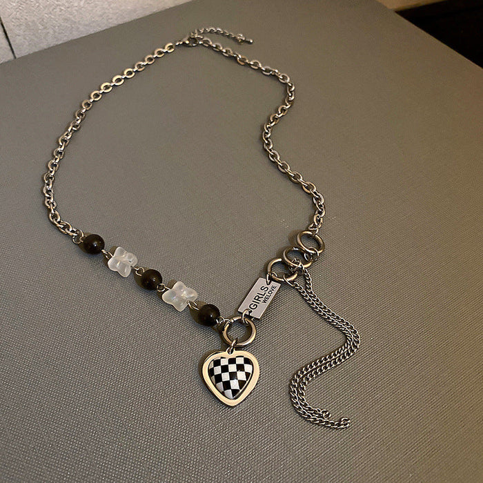 Wholesale Titanium Steel Black and White Checkered Necklaces JDC-NE-BY068 Necklaces 宝钰 A Wholesale Jewelry JoyasDeChina Joyas De China