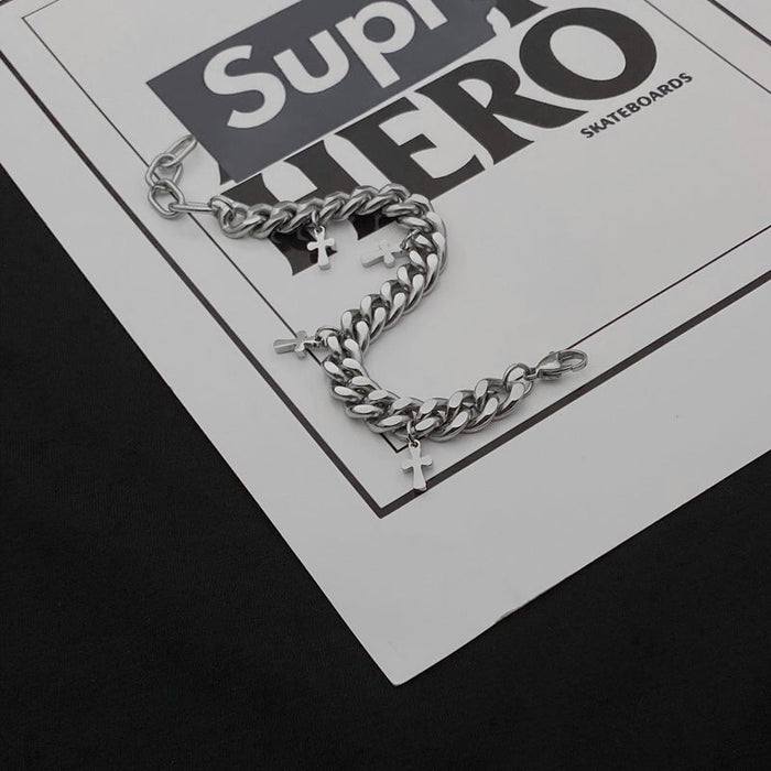 Wholesale Titanium Steel Cross Cuban Hip Hop Couple Bracelet JDC-BT-JiuB002 Bracelet 玖柏 Wholesale Jewelry JoyasDeChina Joyas De China