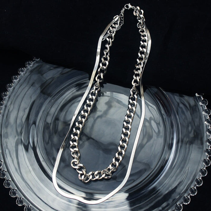 Wholesale Titanium Steel Cuban Chain Necklace JDC-NE-MiMu001 Necklaces 米目 silver Wholesale Jewelry JoyasDeChina Joyas De China