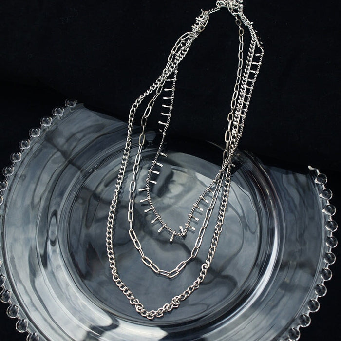 Wholesale Titanium Steel Cuban Chain Necklace JDC-NE-MiMu001 Necklaces 米目 Silver-Triple Chain Wholesale Jewelry JoyasDeChina Joyas De China