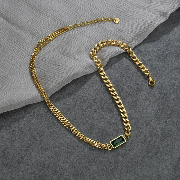 Bulk Jewelry Wholesale titanium steel fashion 304 stainless steel green zircon necklace  JDC-NE-L015 Wholesale factory from China YIWU China