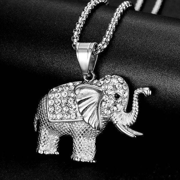 Wholesale Titanium Steel Gold Plated and Diamond Elephant Necklace JDC-NE-FY027 Necklaces 福友 Wholesale Jewelry JoyasDeChina Joyas De China