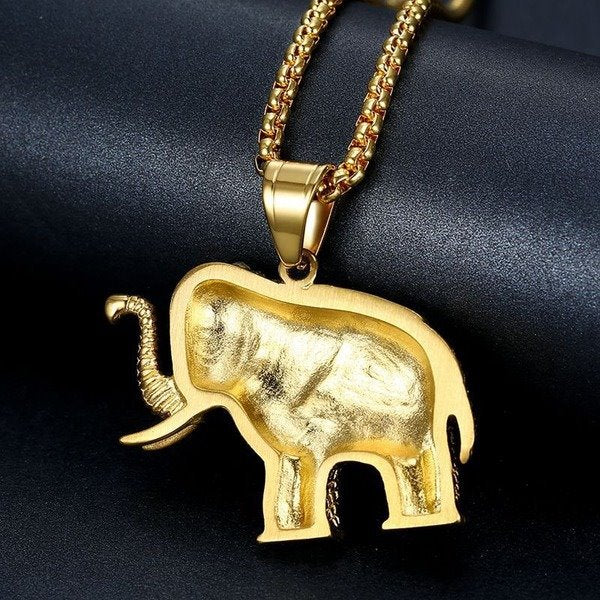 Wholesale Titanium Steel Gold Plated and Diamond Elephant Necklace JDC-NE-FY027 Necklaces 福友 Wholesale Jewelry JoyasDeChina Joyas De China