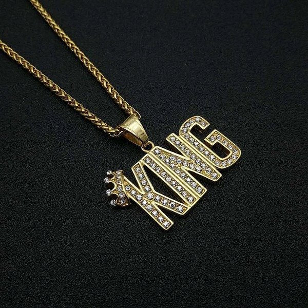 Wholesale Titanium Steel Gold Plated Diamond KING Necklace JDC-NE-FY017 Necklaces 福友 Wholesale Jewelry JoyasDeChina Joyas De China