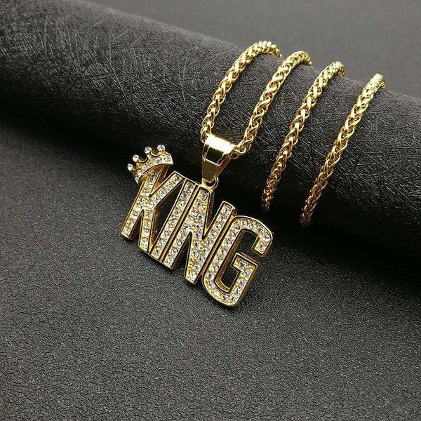Wholesale Titanium Steel Gold Plated Diamond KING Necklace JDC-NE-FY017 Necklaces 福友 Wholesale Jewelry JoyasDeChina Joyas De China