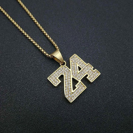 Wholesale Titanium Steel Gold Plated Diamond No. 24 Necklace JDC-NE-FY010 Necklaces 福友 Wholesale Jewelry JoyasDeChina Joyas De China