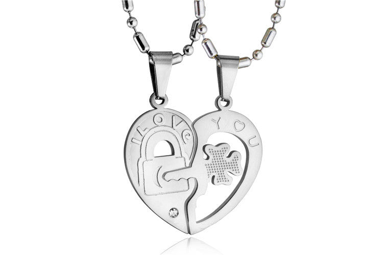 Wholesale Titanium Steel Heart Shaped Key Splicing Couple Necklace JDC-NE-LinZ002 Necklaces 凌兆 A Wholesale Jewelry JoyasDeChina Joyas De China