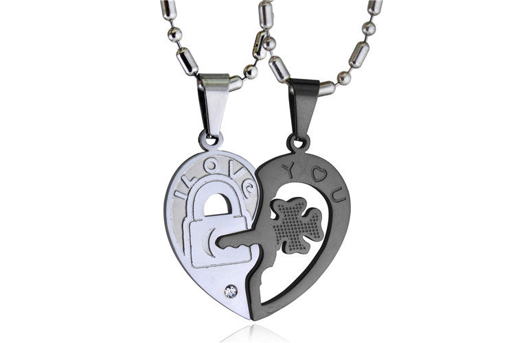 Wholesale Titanium Steel Heart Shaped Key Splicing Couple Necklace JDC-NE-LinZ002 Necklaces 凌兆 C Wholesale Jewelry JoyasDeChina Joyas De China