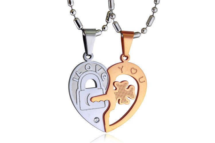Wholesale Titanium Steel Heart Shaped Key Splicing Couple Necklace JDC-NE-LinZ002 Necklaces 凌兆 E Wholesale Jewelry JoyasDeChina Joyas De China