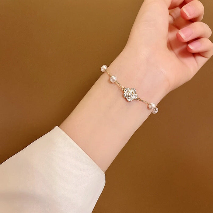 Wholesale Titanium Steel Pearl Flower Zircon Bracelet JDC-BT-LouS002 Bracelet 缕莎 Wholesale Jewelry JoyasDeChina Joyas De China