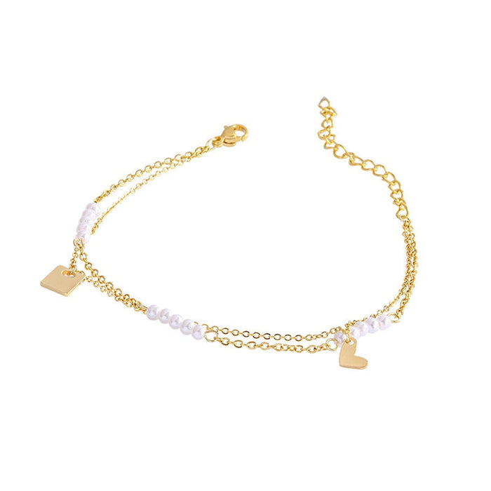 Wholesale Titanium Steel Pearl Love Double Layer Bracelet JDC-BT-HanJ008 Bracelet 韩爵 Wholesale Jewelry JoyasDeChina Joyas De China
