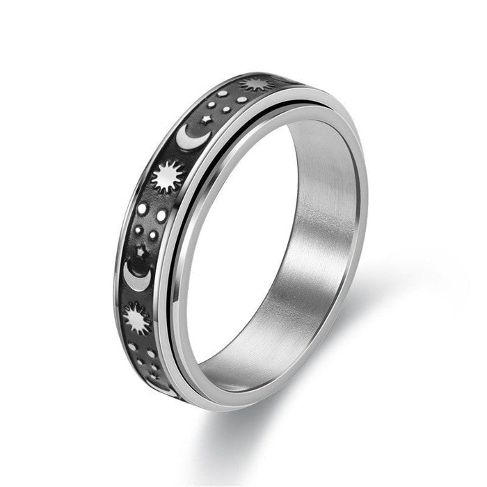 Wholesale Titanium Steel Rotating Stars Moon Decompression Anti-Anxiety Ring JDC-RS-DingC001 Rings 顶潮 6MM--riyuexx 7 Wholesale Jewelry JoyasDeChina Joyas De China