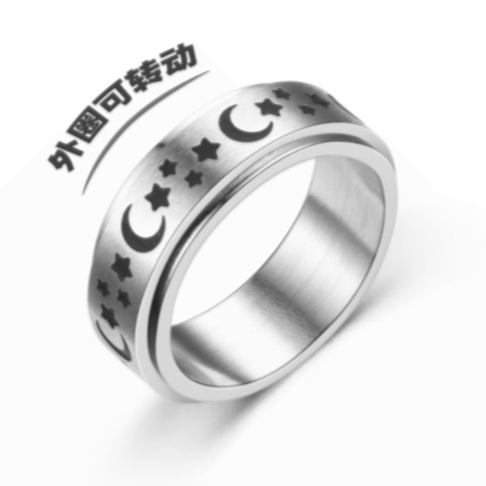 Wholesale Titanium Steel Rotating Stars Moon Decompression Anti-Anxiety Ring JDC-RS-DingC001 Rings 顶潮 Wholesale Jewelry JoyasDeChina Joyas De China