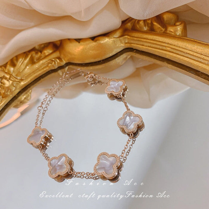 Wholesale titanium steel shell lucky four-petal flower bracelet JDC-BT-BaoY013 Bracelet 宝钰 Wholesale Jewelry JoyasDeChina Joyas De China