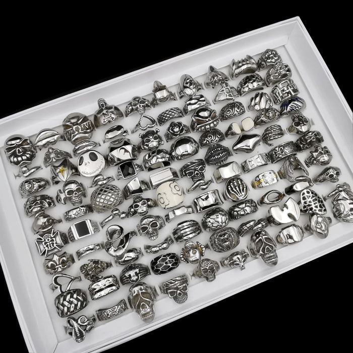 Wholesale Titanium Steel Zircon Color Skull Mixed Size Rings JDC-RS-Xuy007 Rings 旭颖 steel color Random 1 Wholesale Jewelry JoyasDeChina Joyas De China