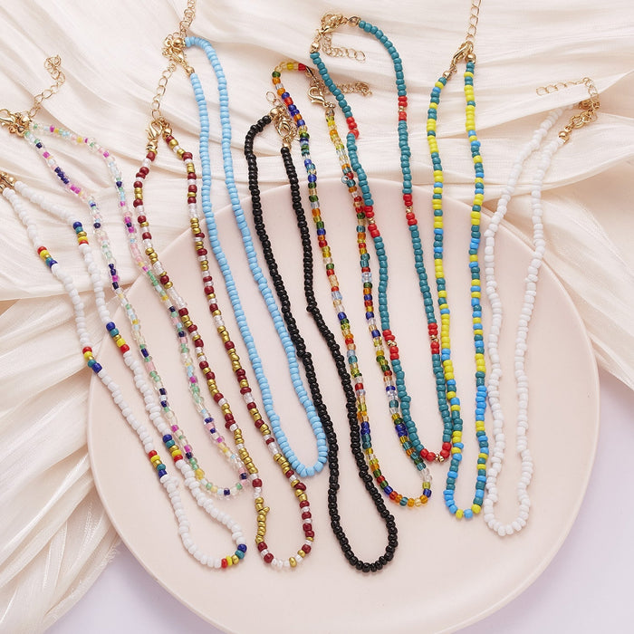 Wholesale transparent colored rice BEADS BEADED neck chain necklace JDC-NE-YinH001 necklaces 颖皓 Wholesale Jewelry JoyasDeChina Joyas De China
