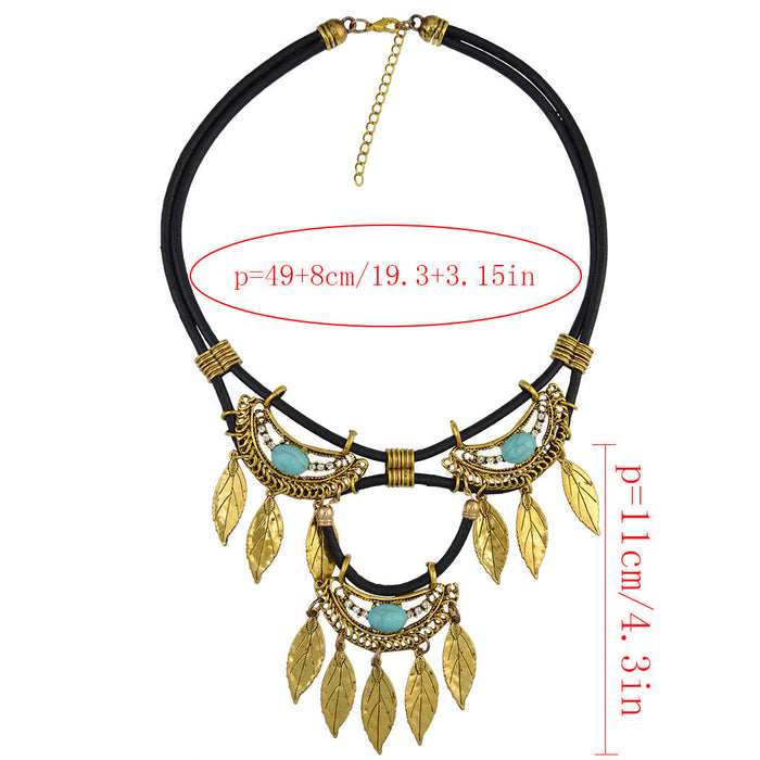 Wholesale Turquoise Alloy Leather Leaf Necklace JDC-NE-Yunl002 Necklaces 云罗 Wholesale Jewelry JoyasDeChina Joyas De China