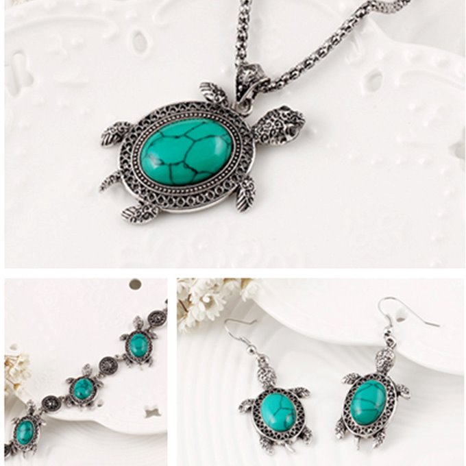 Wholesale Turquoise Alloy Tortoise Necklace Earrings Bracelet Set JDC-NE-Yunl015 Necklaces 云罗 Wholesale Jewelry JoyasDeChina Joyas De China