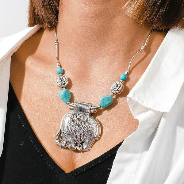 Wholesale turquoise baby elephant necklace JDC-NE-Weny004 NECKLACE 纹颖 Wholesale Jewelry JoyasDeChina Joyas De China