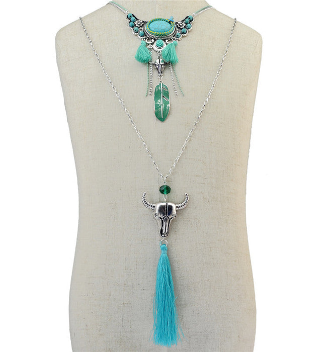 Wholesale Turquoise Bohemian Alloy Sweater Chain Necklaces JDC-NE-Yunl010 Necklaces 云罗 Wholesale Jewelry JoyasDeChina Joyas De China