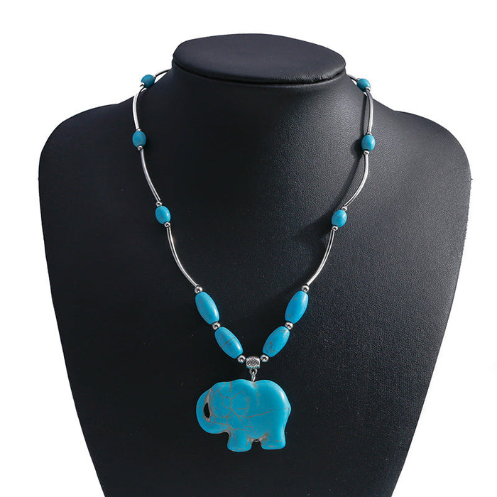 Wholesale turquoise elephant necklace JDC-NE-Weny002 NECKLACE 纹颖 silver Wholesale Jewelry JoyasDeChina Joyas De China