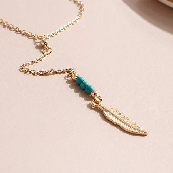 Wholesale Turquoise Feather Necklace JDC-NE-Weny027 NECKLACE 纹颖 Wholesale Jewelry JoyasDeChina Joyas De China