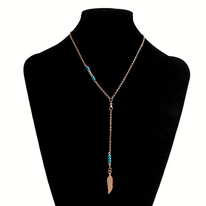 Wholesale Turquoise Feather Necklace JDC-NE-Weny027 NECKLACE 纹颖 gold Wholesale Jewelry JoyasDeChina Joyas De China