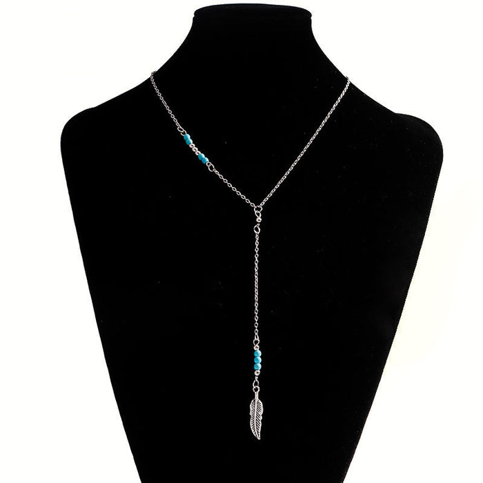 Wholesale Turquoise Feather Necklace JDC-NE-Weny027 NECKLACE 纹颖 silver Wholesale Jewelry JoyasDeChina Joyas De China
