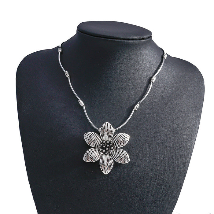 Wholesale Turquoise Flower Necklace JDC-NE-Weny034 NECKLACE 纹颖 silver Wholesale Jewelry JoyasDeChina Joyas De China