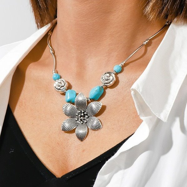 Wholesale Turquoise Flower Necklace JDC-NE-Weny036 NECKLACE 纹颖 Wholesale Jewelry JoyasDeChina Joyas De China