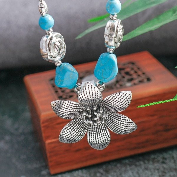 Wholesale Turquoise Flower Necklace JDC-NE-Weny036 NECKLACE 纹颖 Wholesale Jewelry JoyasDeChina Joyas De China