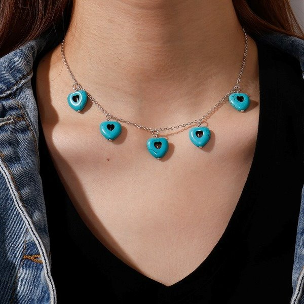 Wholesale Turquoise Heart Necklace JDC-NE-Weny015 NECKLACE 纹颖 Wholesale Jewelry JoyasDeChina Joyas De China