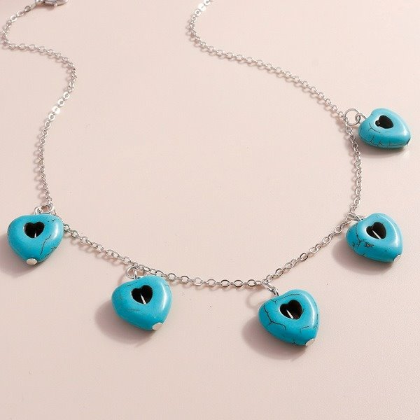 Wholesale Turquoise Heart Necklace JDC-NE-Weny015 NECKLACE 纹颖 Wholesale Jewelry JoyasDeChina Joyas De China