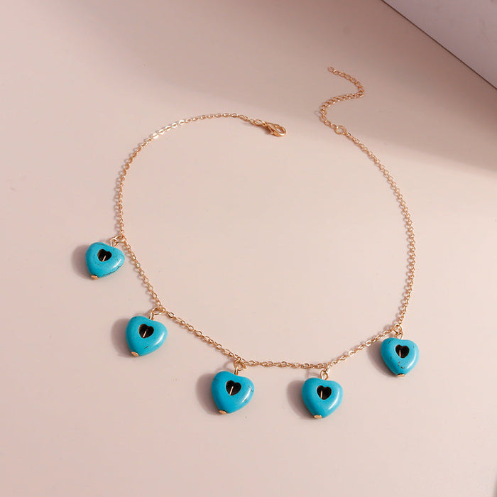 Wholesale Turquoise Heart Necklace JDC-NE-Weny015 NECKLACE 纹颖 gold Wholesale Jewelry JoyasDeChina Joyas De China