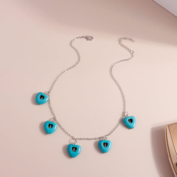 Wholesale Turquoise Heart Necklace JDC-NE-Weny015 NECKLACE 纹颖 silver Wholesale Jewelry JoyasDeChina Joyas De China