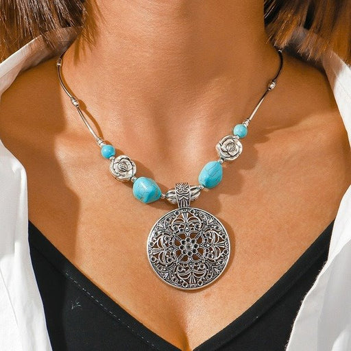 Wholesale turquoise hollow carved necklace JDC-NE-Weny035 NECKLACE 纹颖 Wholesale Jewelry JoyasDeChina Joyas De China
