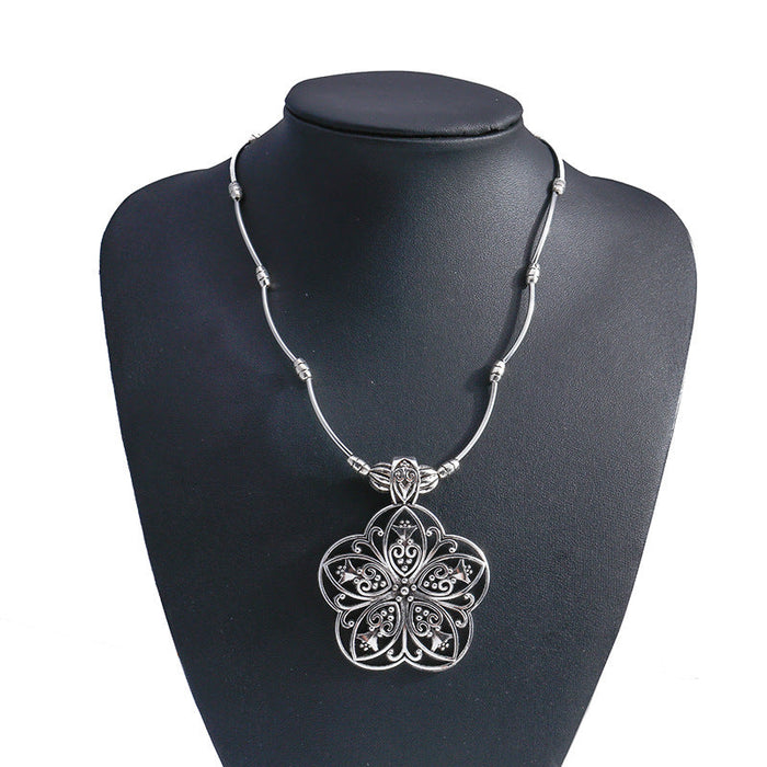 Wholesale Turquoise Hollow Flower Necklace JDC-NE-Weny040 NECKLACE 纹颖 silver Wholesale Jewelry JoyasDeChina Joyas De China