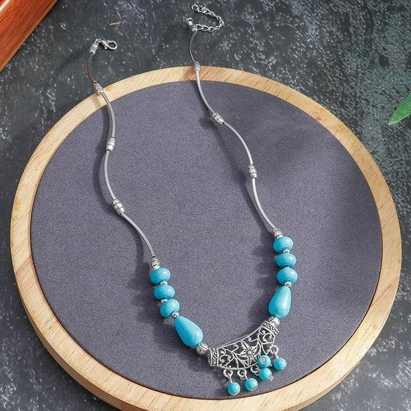 Wholesale turquoise hollow tassel necklace JDC-NE-Weny003 NECKLACE 纹颖 Wholesale Jewelry JoyasDeChina Joyas De China