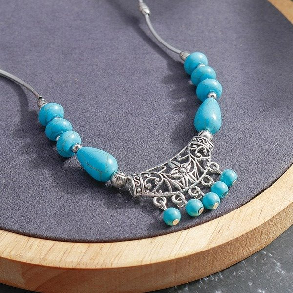 Wholesale turquoise hollow tassel necklace JDC-NE-Weny003 NECKLACE 纹颖 Wholesale Jewelry JoyasDeChina Joyas De China