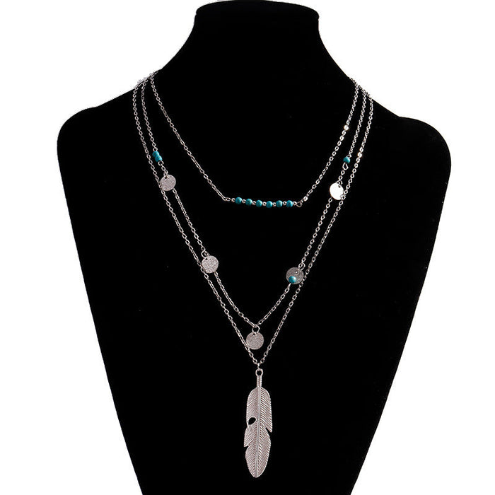 Wholesale Turquoise Leaf Necklace JDC-NE-Weny016 NECKLACE 纹颖 silver Wholesale Jewelry JoyasDeChina Joyas De China