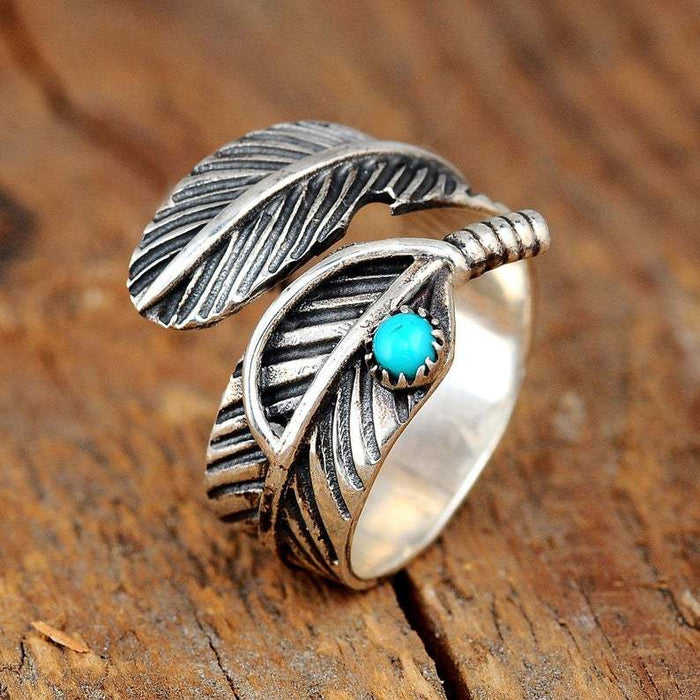Wholesale turquoise open feather ring JDC-RS-saip002 Rings 赛蒲 1 Opening adjustable Wholesale Jewelry JoyasDeChina Joyas De China