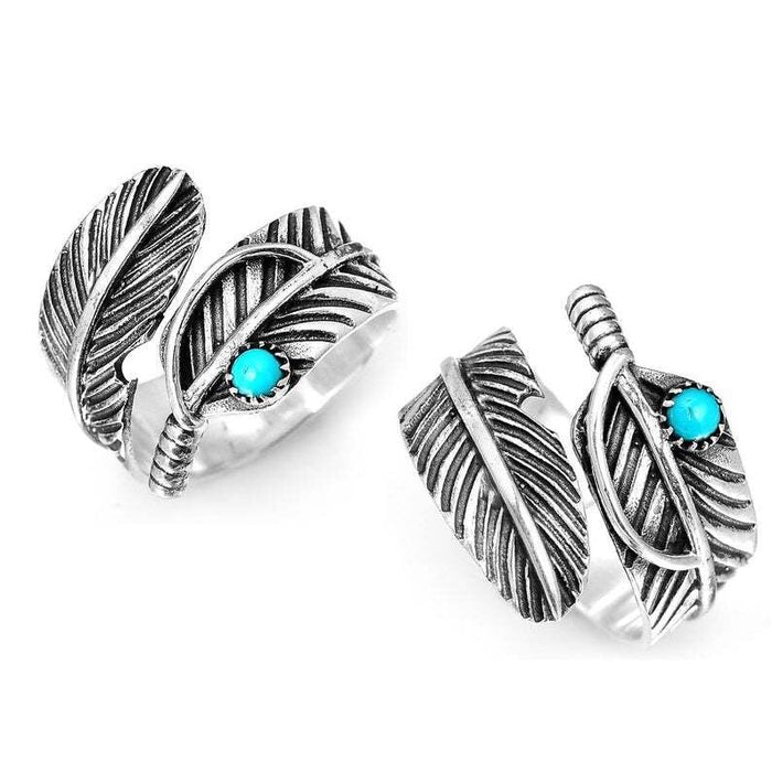 Wholesale turquoise open feather ring JDC-RS-saip002 Rings 赛蒲 Wholesale Jewelry JoyasDeChina Joyas De China